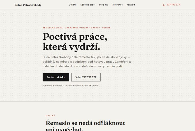 Náhled šablony pro řemeslníka a dílnu